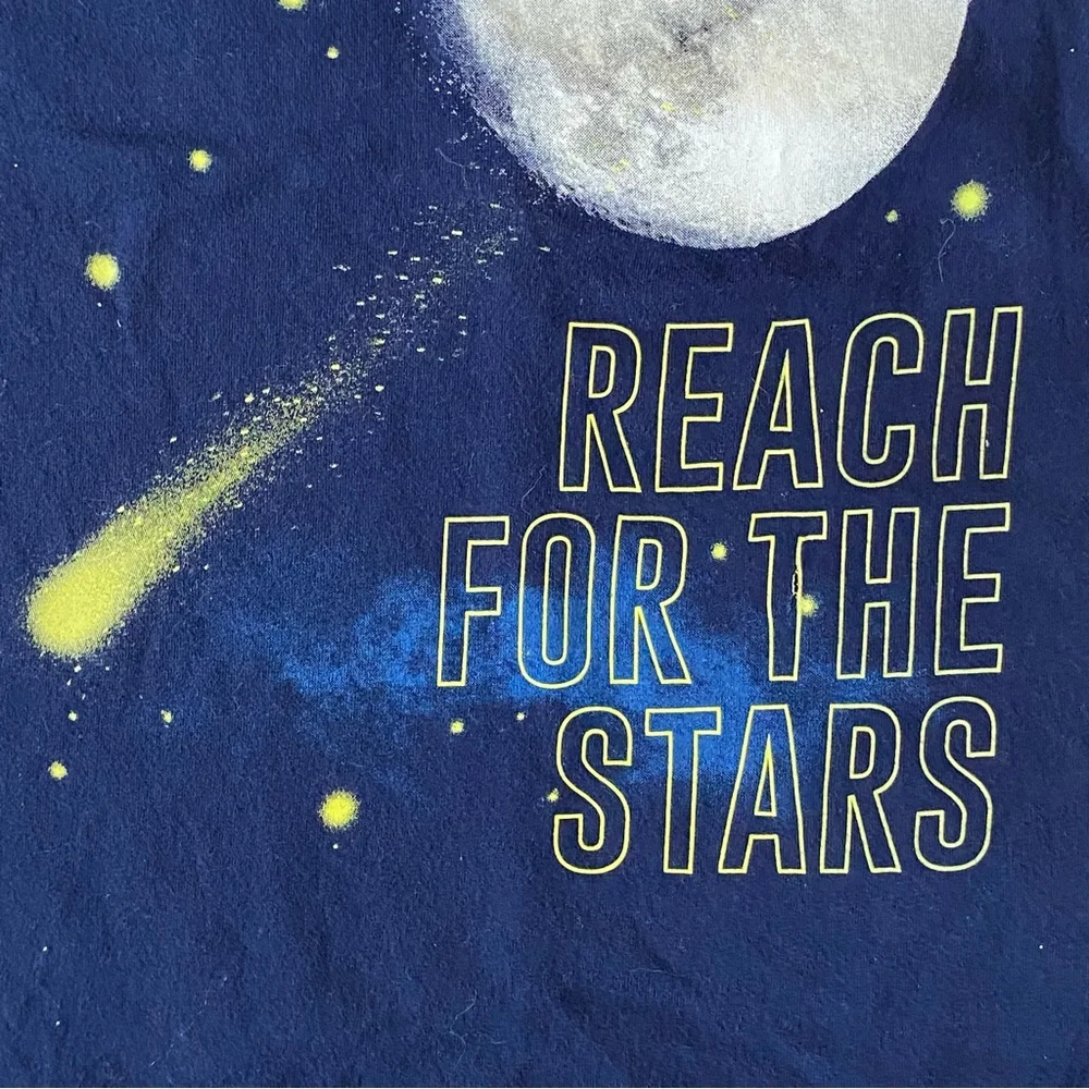 Lands’ End Space Shirt Size 5 6 Medium Navy Blue Short Sleeve planets moon stars
